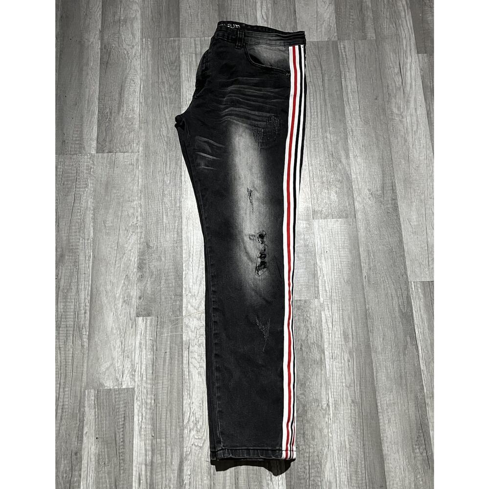 Kilogram Jet Black Striped Jeans Men’s Size 42 Red White Black Denim Pants